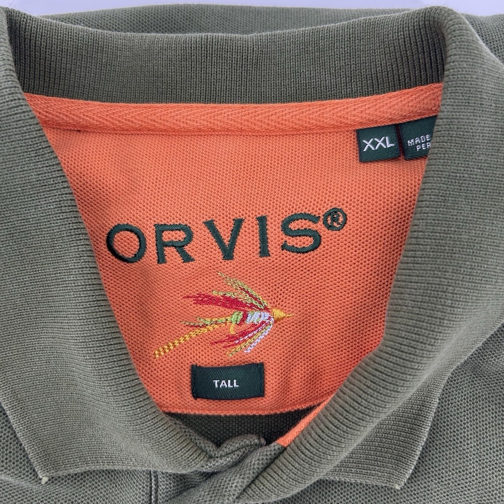 Orvis Signature Polo Shirt Mens 2XLT Olive Green Pique Logo Cabincore Heritage - Picture 6 of 11